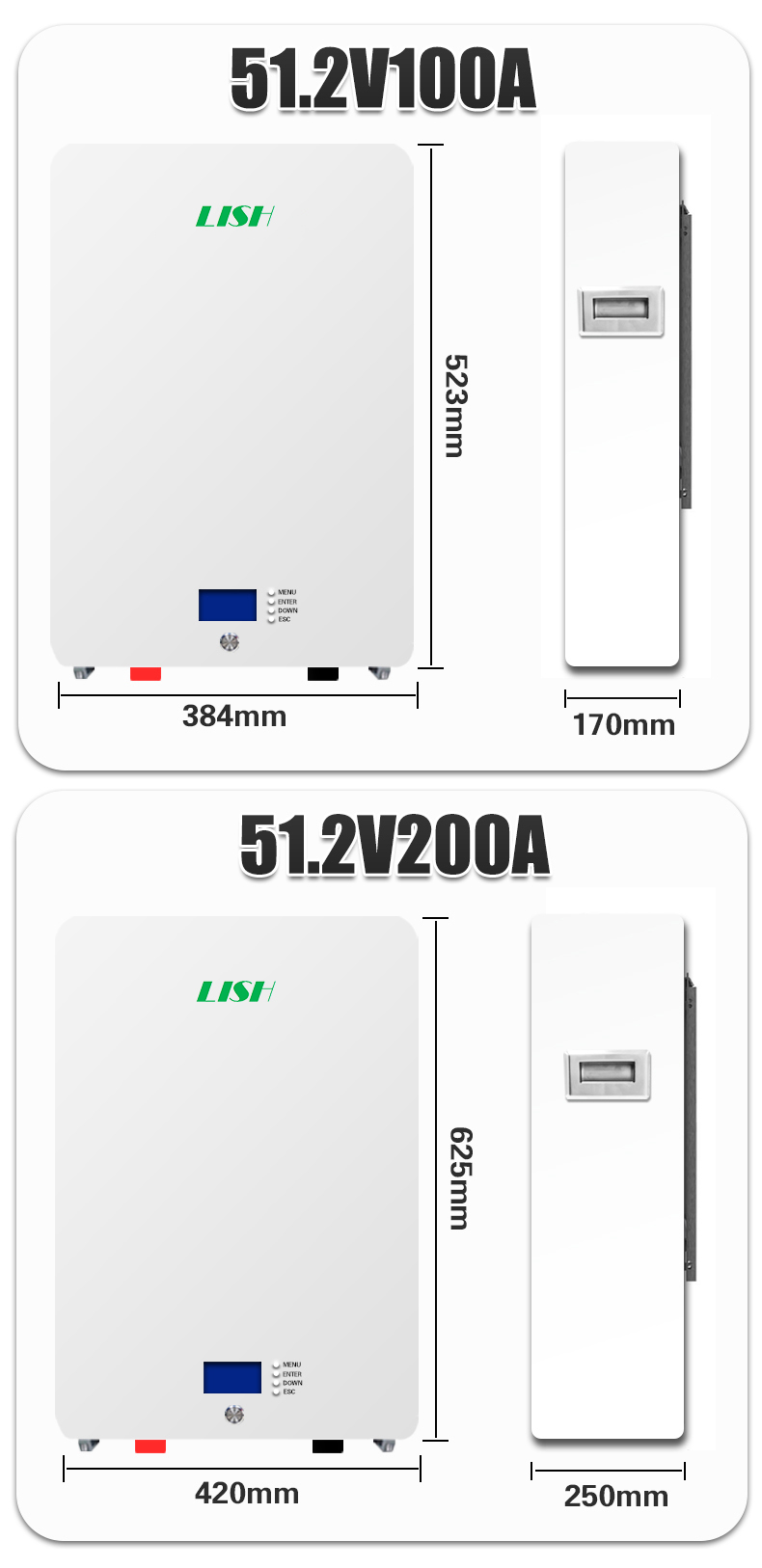 Bateria LiFePO4 montada na parede Bateria de lítio de 5kwh